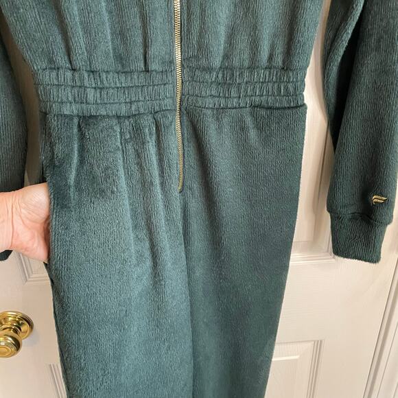 Fabletics Cozy Cord Zip Jumpsuit Plush Sz XS Green Pockets Loungewear Athleisure - Picture 6 of 14